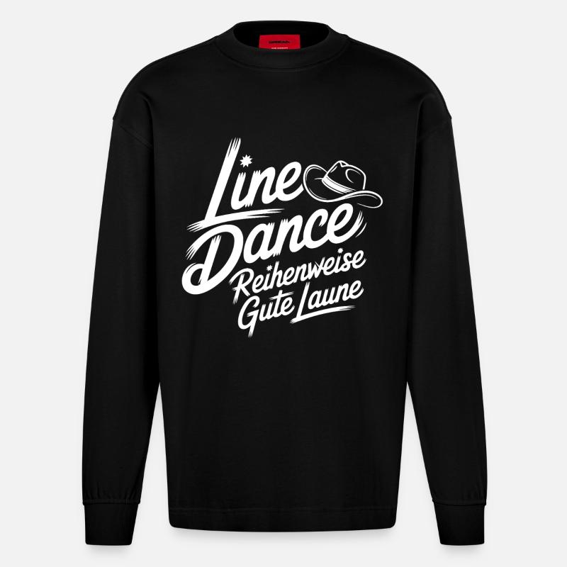 Line Dance Gute Laune - Heavyweight Oversized Organic Langarmshirt Made in EU - SOLID BLACK