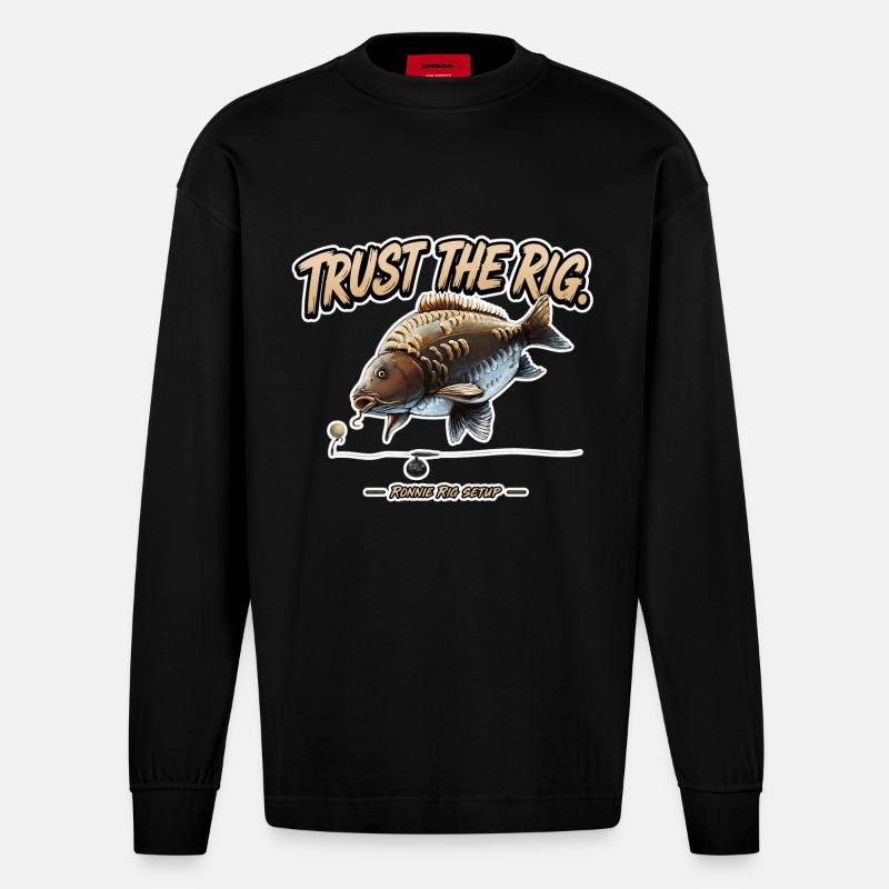 Trust The Rig Karpfenfischen Ronnie Rig - Heavyweight Oversized Organic Langarmshirt Made in EU - SOLID BLACK
