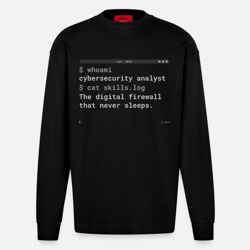 Cybersecurity Analyst Terminal - IT Gift - Heavyweight Oversized Organic Langarmshirt Made in EU - SOLID BLACK