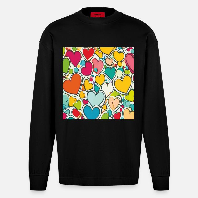 Herz als Aquarell - Heavyweight Oversized Organic Langarmshirt Made in EU - SOLID BLACK
