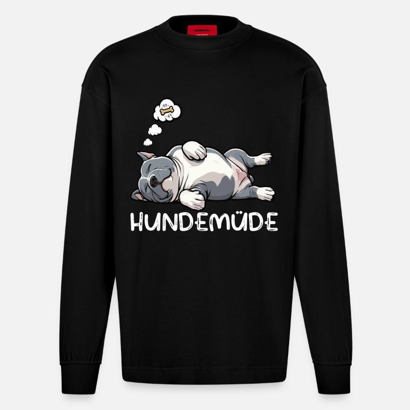 Hundemüde American Bully Bully Pit Bullybesitzer - Heavyweight Oversized Organic Langarmshirt Made in EU - SOLID BLACK