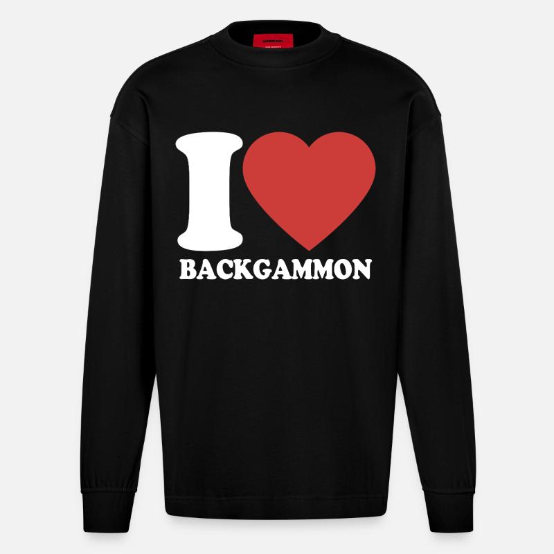 I love Backgammon | Brettspiel | Geschenk - Heavyweight Oversized Organic Langarmshirt Made in EU - SOLID BLACK