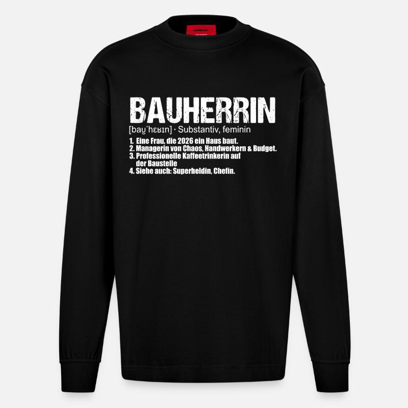 Bauherrin Definition Hausbau Eigenheim - Heavyweight Oversized Organic Langarmshirt Made in EU - SOLID BLACK