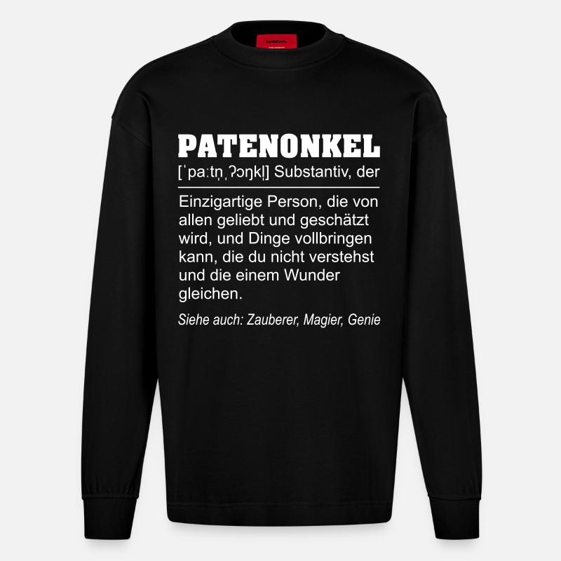 Lustige Patenonkel Definition Geschenkidee - Heavyweight Oversized Organic Langarmshirt Made in EU - SOLID BLACK