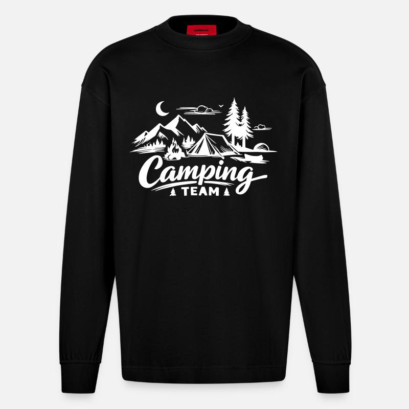 Camping Team - Heavyweight Oversized Organic Langarmshirt Made in EU - SOLID BLACK