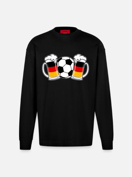 Fussball Deutschland Bier - Heavyweight Oversized Organic Langarmshirt Made in EU - SOLID BLACK