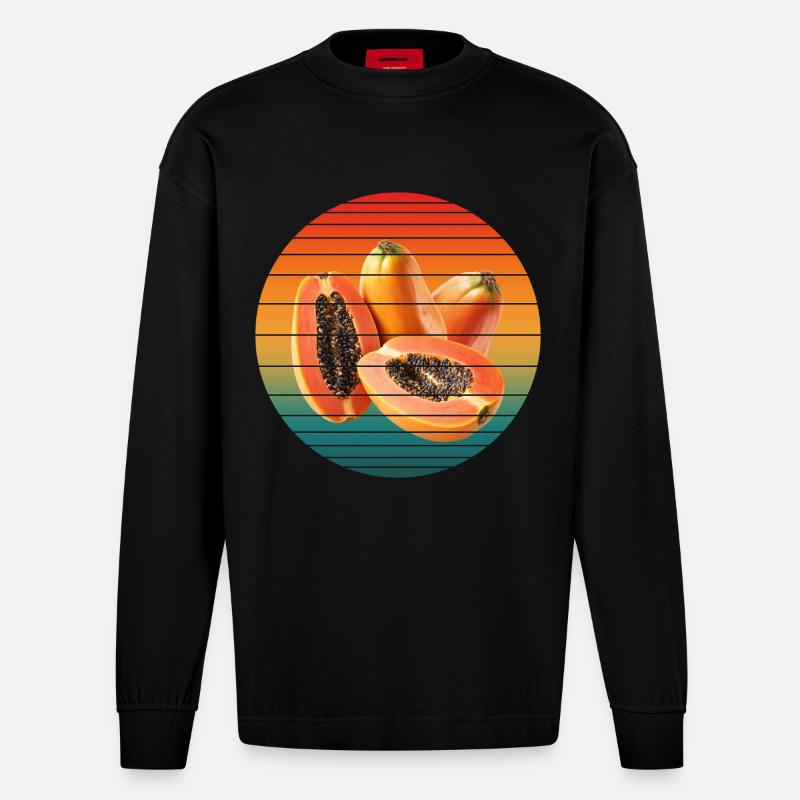 Papayafrucht - Heavyweight Oversized Organic Langarmshirt Made in EU - SOLID BLACK