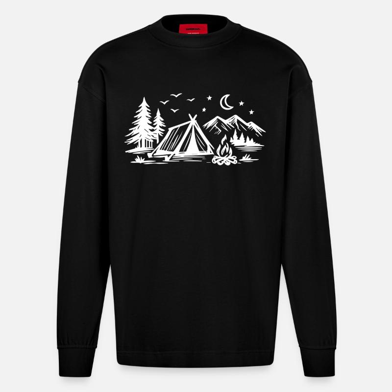 Camping Zelt - Heavyweight Oversized Organic Langarmshirt Made in EU - SOLID BLACK