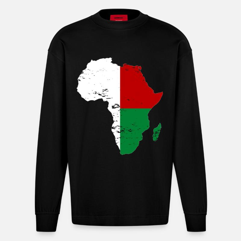 Drapeau de Madagascar Afrique - Manches longues bio épais oversize fabriqué en UE - SOLID BLACK