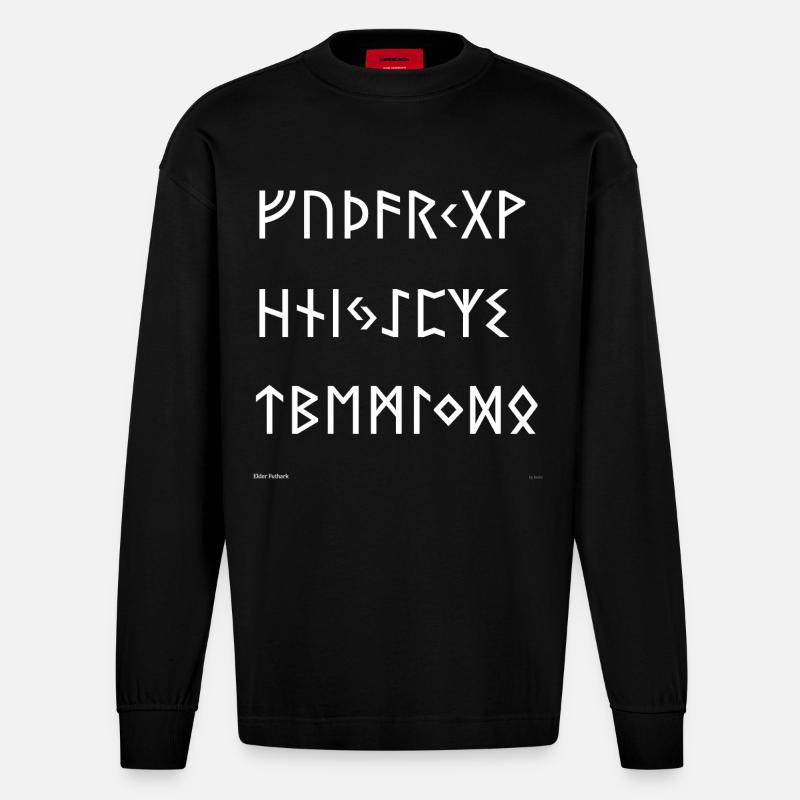 Futhark Elder (blanc) - Manches longues bio épais oversize fabriqué en UE - SOLID BLACK