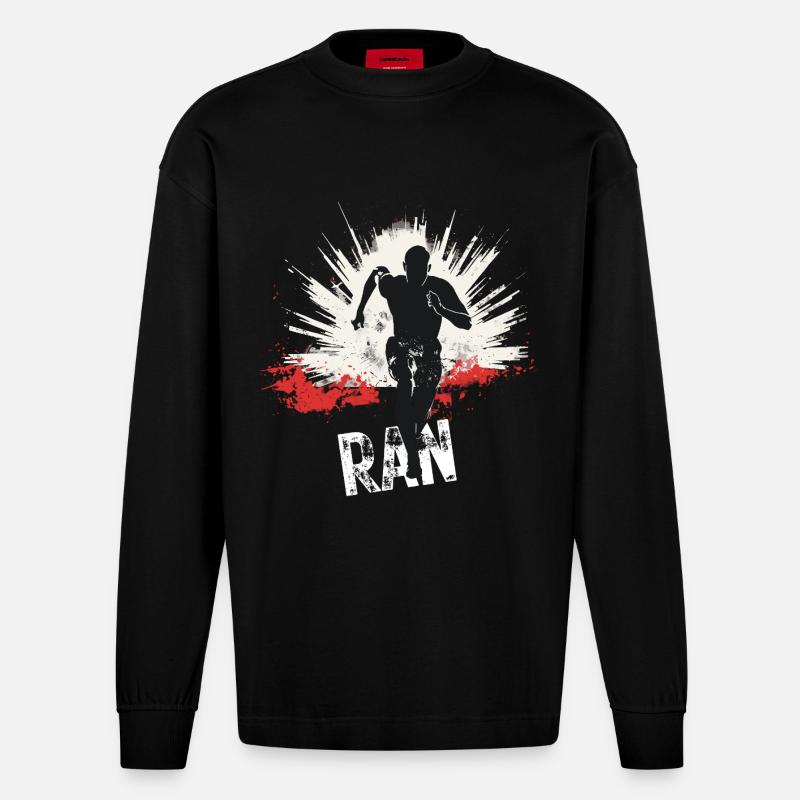 Running Jogging Runner Sprint Design - Heavyweight Oversized Organic Longsleeve Shirt Made in EU - SOLID BLACK