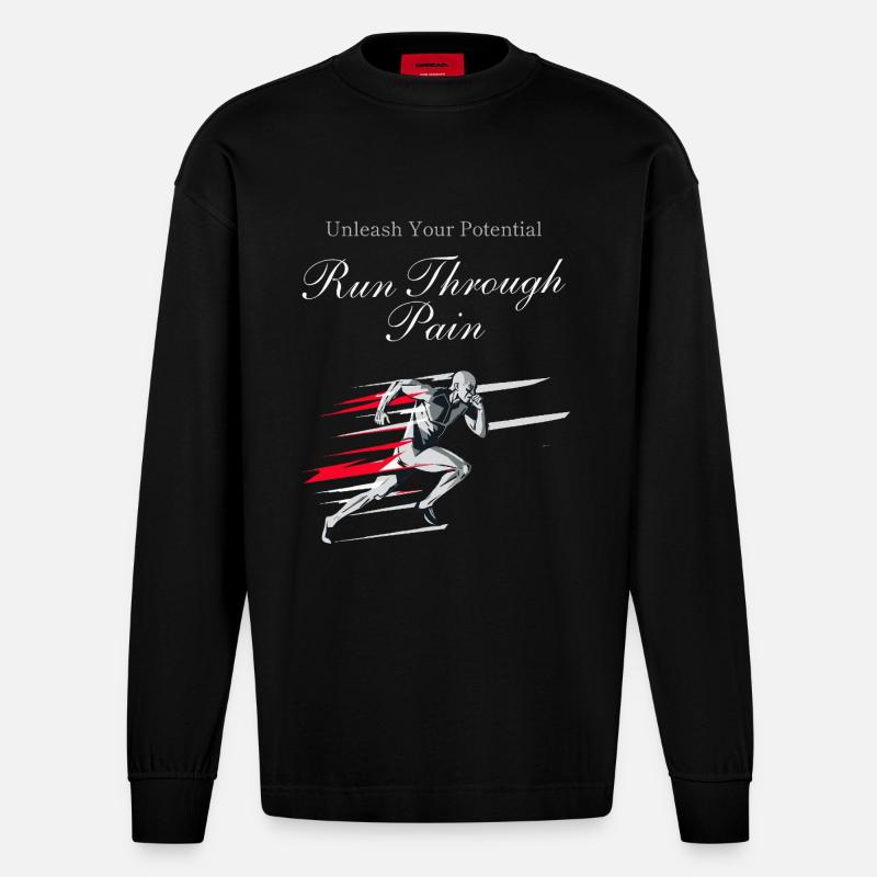 Running Jogging Motivation Sprint Runner Design - Heavyweight Oversized Organic Langarmshirt Made in EU - SOLID BLACK