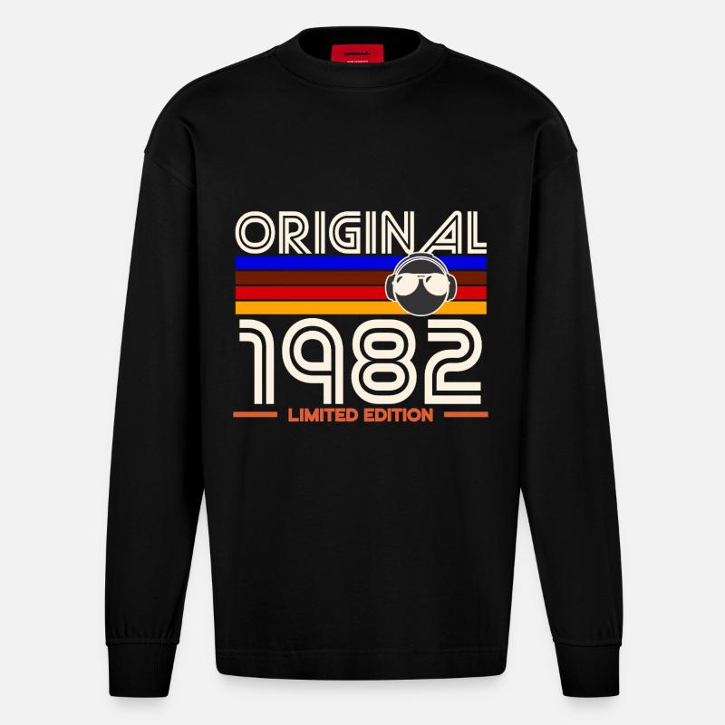 Original 1982 Édition Limitée - Manches longues bio épais oversize fabriqué en UE - SOLID BLACK