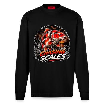 Chasing Scales Koi-Karpfen-Splash-Design - Heavyweight Oversized Organic Langarmshirt Made in EU - SOLID BLACK - Vorne
