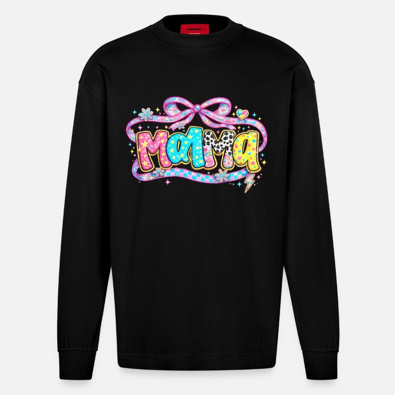 Mama-Geschenk: Retro Mama-Optik und Glitzer - Heavyweight Oversized Organic Langarmshirt Made in EU - SOLID BLACK