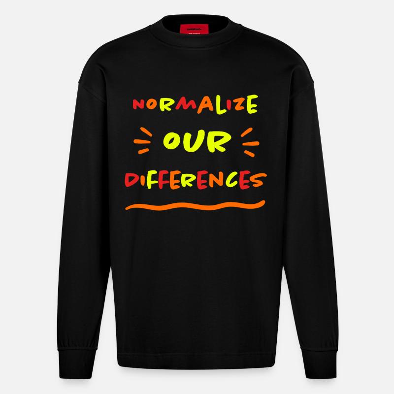 Normalize our Differences - Inclusion - neon - Heavyweight Oversized Organic Longsleeve Shirt Made in EU - SOLID BLACK