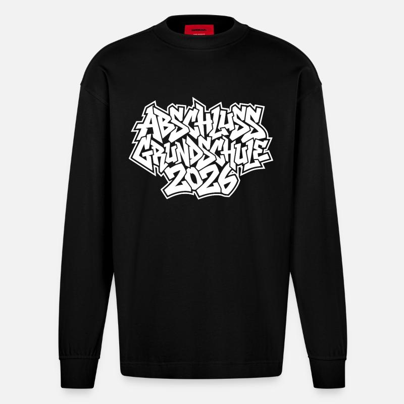 Elementary School Graduation 2026 Graffiti - Heavyweight Oversized Organic Longsleeve Shirt Made in EU - SOLID BLACK