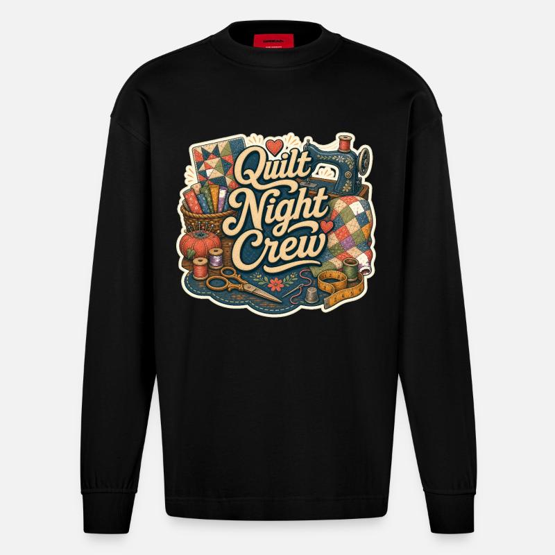 Quilt Night Crew - Heavyweight Oversized Organic Langarmshirt Made in EU - SOLID BLACK