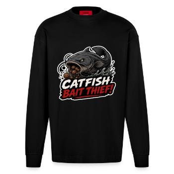 Conception de la pêche à la carpe voleur avec appât à poisson-chat - Manches longues bio épais oversize fabriqué en UE - SOLID BLACK - Devant