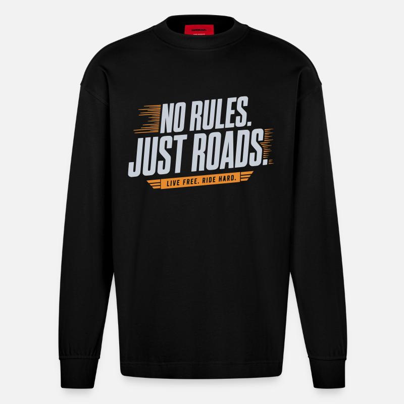 No Rules Just Roads - Heavyweight Oversized Organic Langarmshirt Made in EU - SOLID BLACK