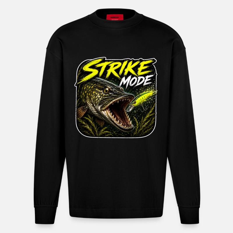 Strike-Mode Hechtfischerei-Design - Heavyweight Oversized Organic Langarmshirt Made in EU - SOLID BLACK