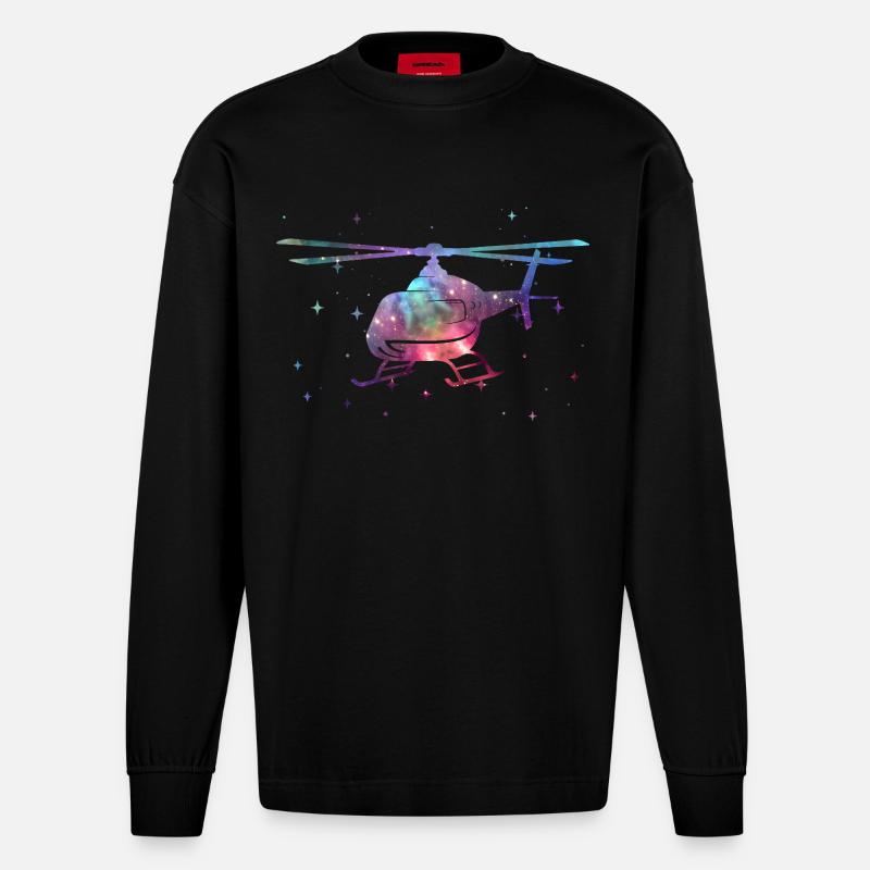 Pilote d’hélicoptère Space Kids Helicopter - Manches longues bio épais oversize fabriqué en UE - SOLID BLACK