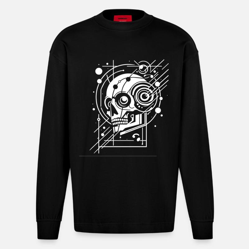 Zybernetische Totenschädelgeometrie - Heavyweight Oversized Organic Langarmshirt Made in EU - SOLID BLACK