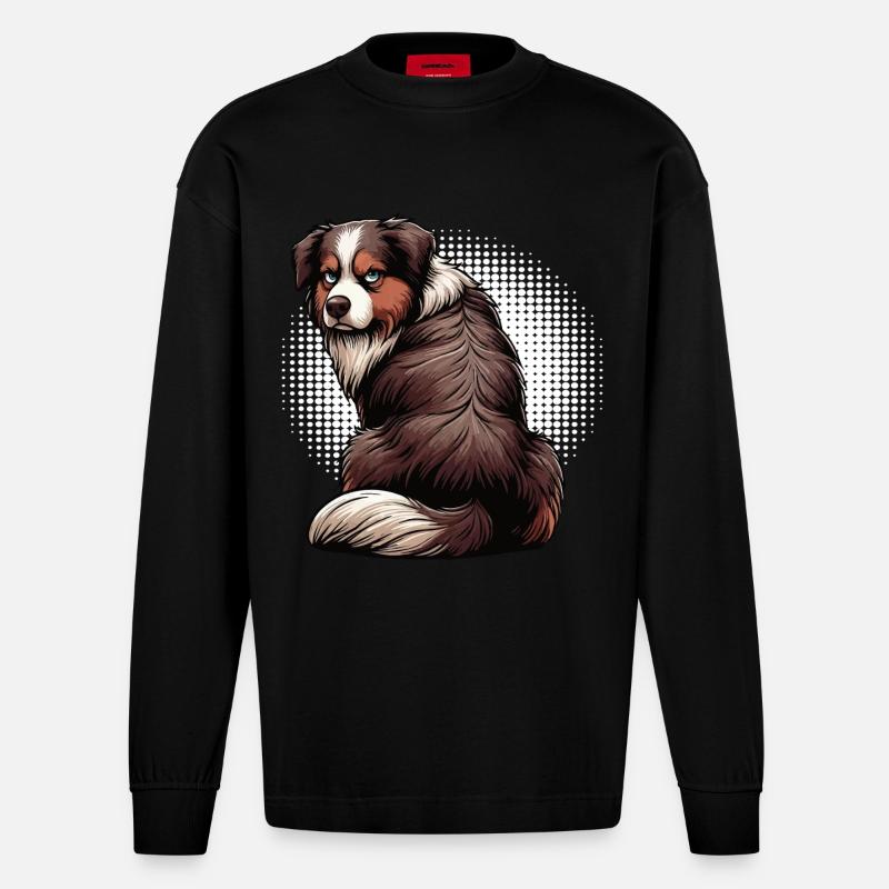 Australian Shepherd Aussie Aussiebesitzer Aussies - Heavyweight Oversized Organic Langarmshirt Made in EU - SOLID BLACK