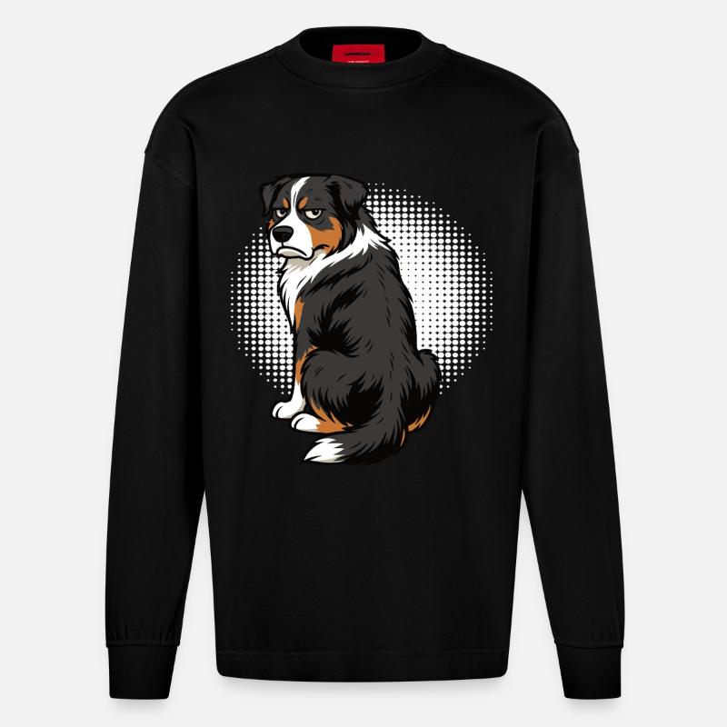 Australian Shepherd Aussie Aussiebesitzer Aussies - Heavyweight Oversized Organic Langarmshirt Made in EU - SOLID BLACK