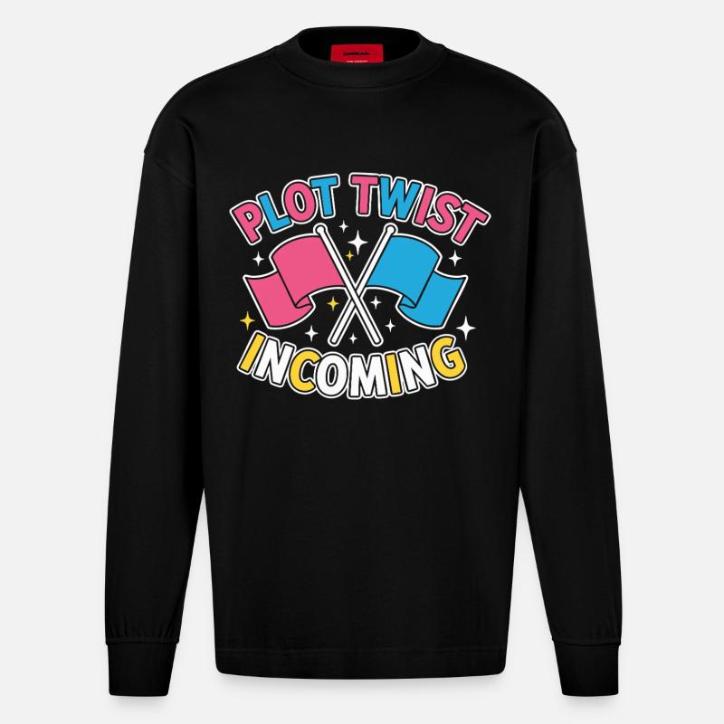 Geschlechter-Enthüllung Plot-Twist – Team Pink Team - Heavyweight Oversized Organic Langarmshirt Made in EU - SOLID BLACK