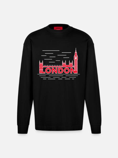 London Skyline Bold Red - Heavyweight Oversized Organic Longsleeve Shirt Made in EU - SOLID BLACK