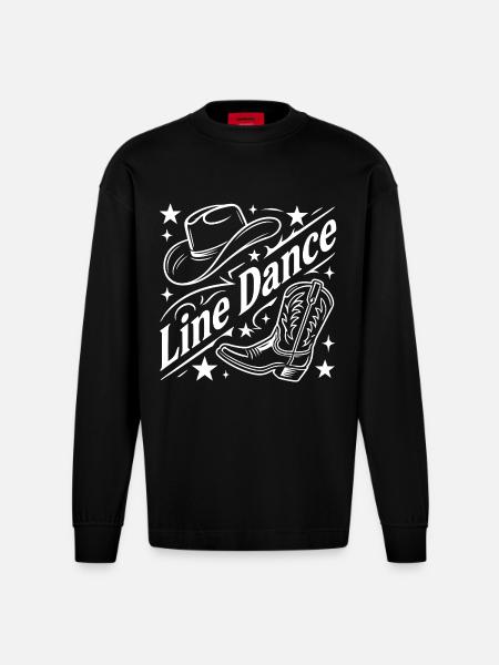 Line Dance Cowboy Flair - Heavyweight Oversized Organic Longsleeve Shirt Made in EU - SOLID BLACK