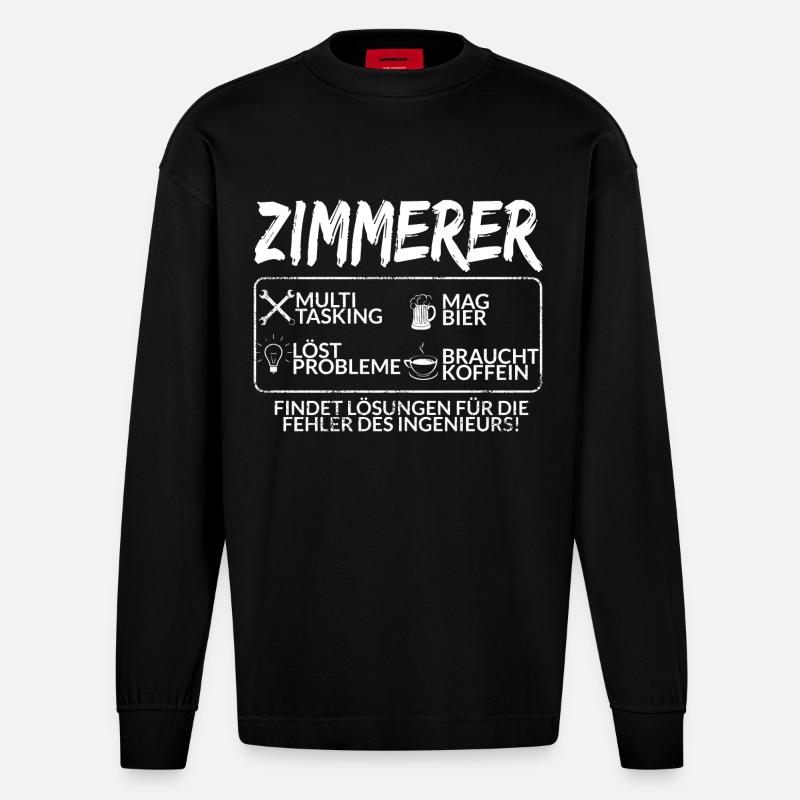 Der Zimmerer - Heavyweight Oversized Organic Langarmshirt Made in EU - SOLID BLACK
