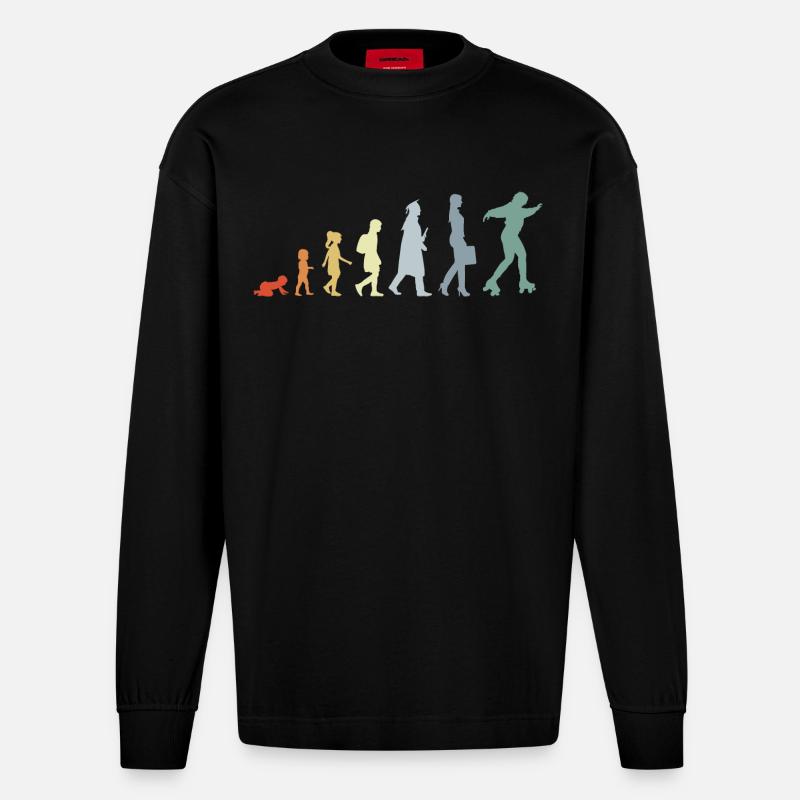 Roller Skater Evolution - Heavyweight Oversized Organic Longsleeve Shirt Made in EU - SOLID BLACK