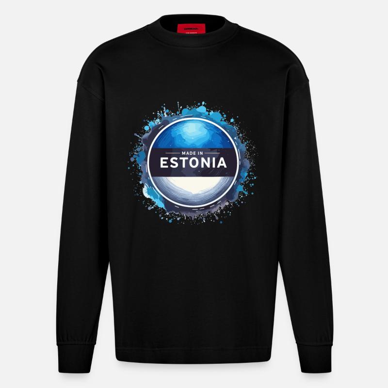 Made in Estland Geschenk - Heavyweight Oversized Organic Langarmshirt Made in EU - SOLID BLACK