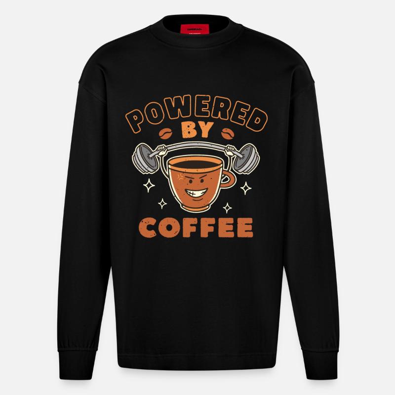 Propulsé par le café - Manches longues bio épais oversize fabriqué en UE - SOLID BLACK