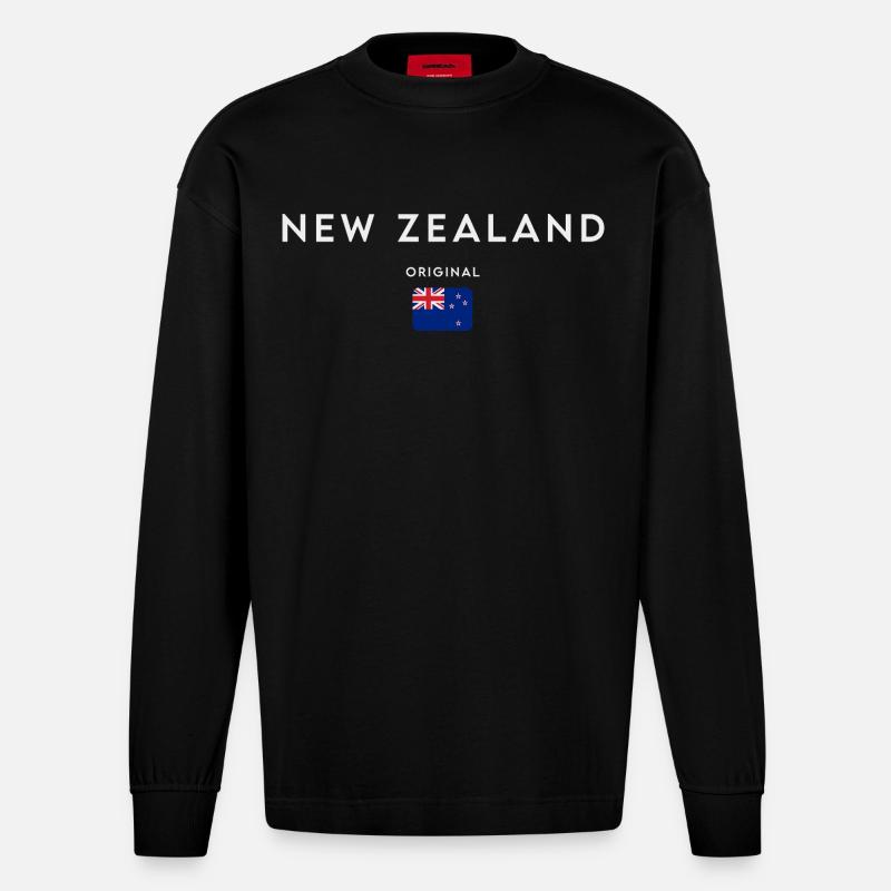 Flagge von Neuseeland - Heavyweight Oversized Organic Langarmshirt Made in EU - SOLID BLACK