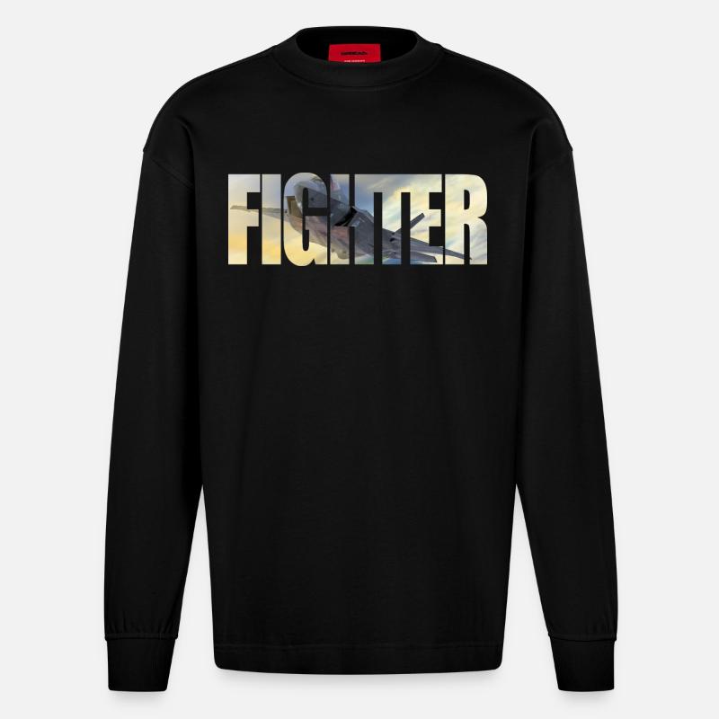 Fighter F-35 Lightning II - Heavyweight Oversized Organic Langarmshirt Made in EU - SOLID BLACK