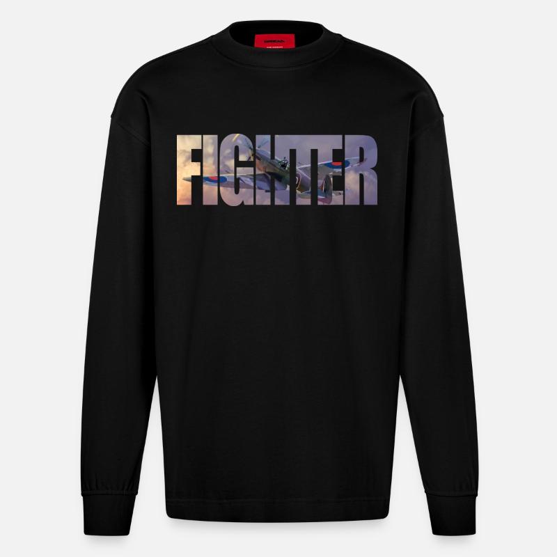 Fighter Spitfire - Heavyweight Oversized Organic Langarmshirt Made in EU - SOLID BLACK