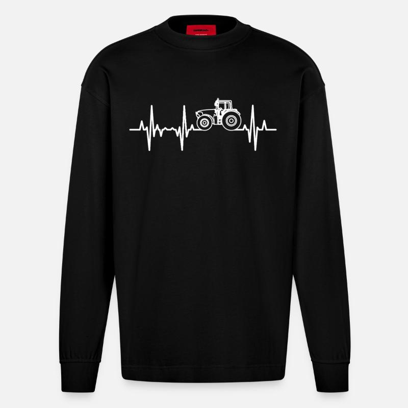 Traktor Herzfrequenz - Heavyweight Oversized Organic Langarmshirt Made in EU - SOLID BLACK