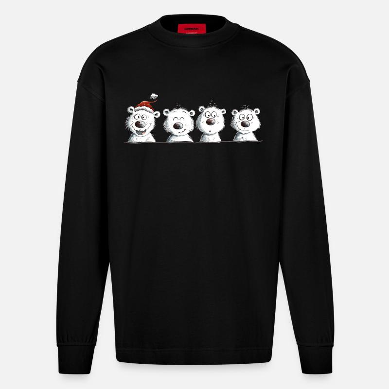 Happy Eisbär Team Weihnachten  - Heavyweight Oversized Organic Langarmshirt Made in EU - SOLID BLACK