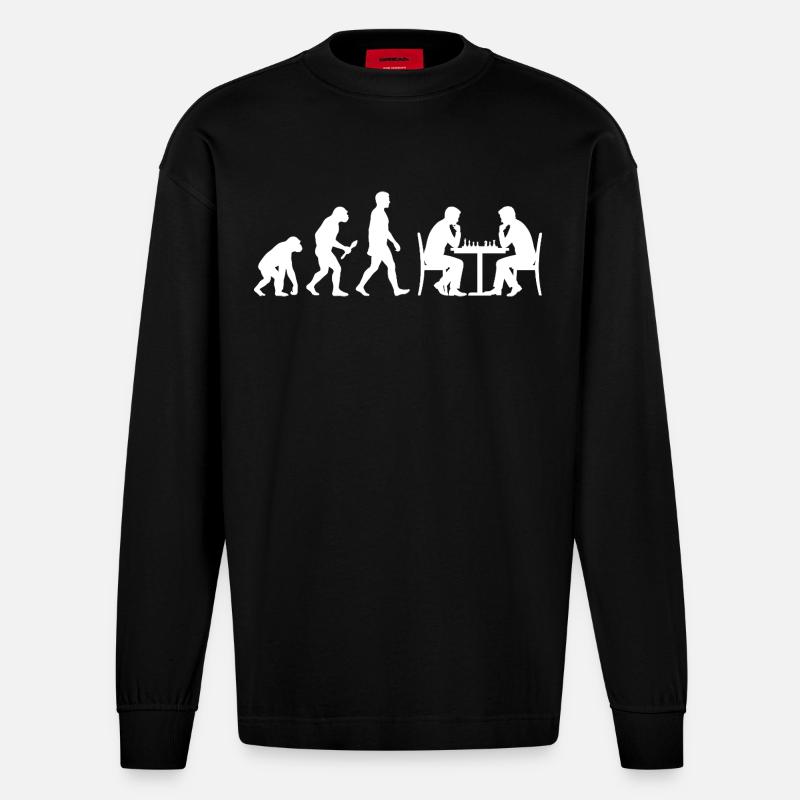 Chess Evolution – The Path to Grandmaster - Heavyweight Oversized Organic Longsleeve Shirt Made in EU - SOLID BLACK
