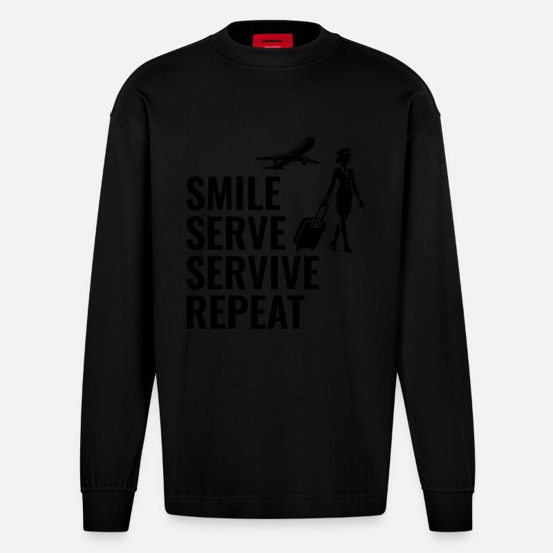 Flugbegleiter Flugpersonal - Heavyweight Oversized Organic Langarmshirt Made in EU - SOLID BLACK