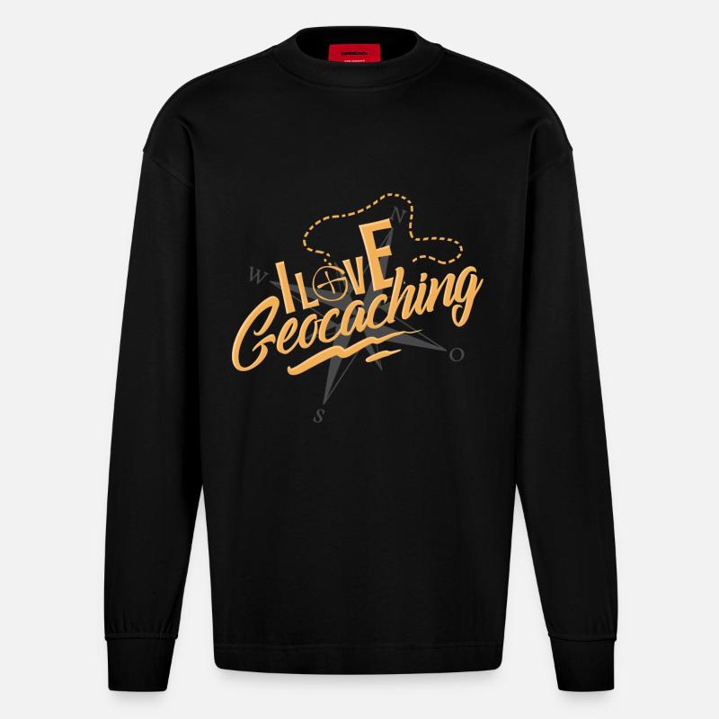 Geocaching - Heavyweight Oversized Organic Langarmshirt Made in EU - SOLID BLACK