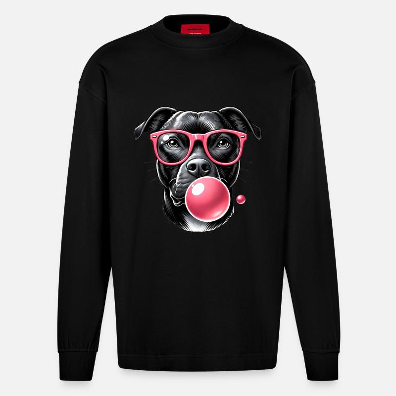 Cool with Pink Bubble Gum - Heavyweight Oversized Organic Langarmshirt Made in EU - SOLID BLACK