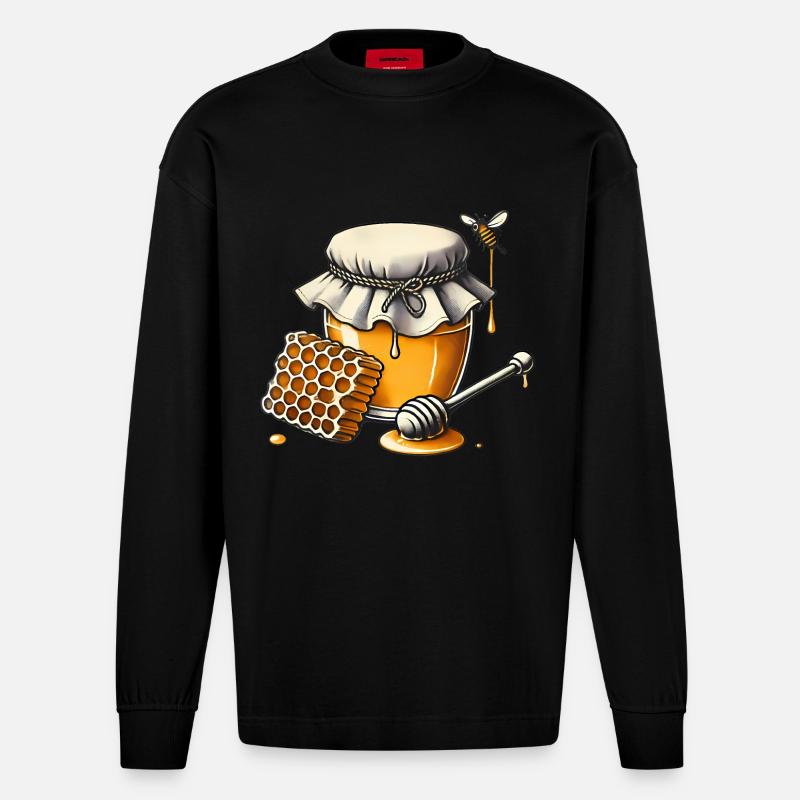 Rustikales Honigglas mit tropfender Wabe - Heavyweight Oversized Organic Langarmshirt Made in EU - SOLID BLACK