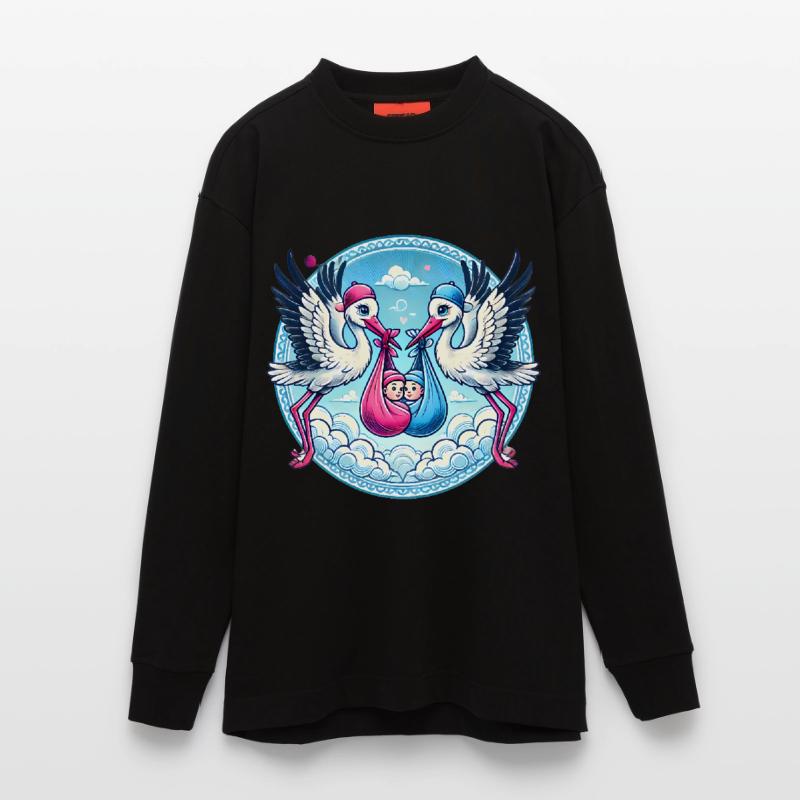 Rosa oder Blauer Storch Baby Bundle Design Heavyweight Oversized Organic Langarmshirt Made in EU