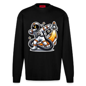 Lustiges Dabbing Astronaut Space Design - Heavyweight Oversized Organic Langarmshirt Made in EU - SOLID BLACK - Vorne