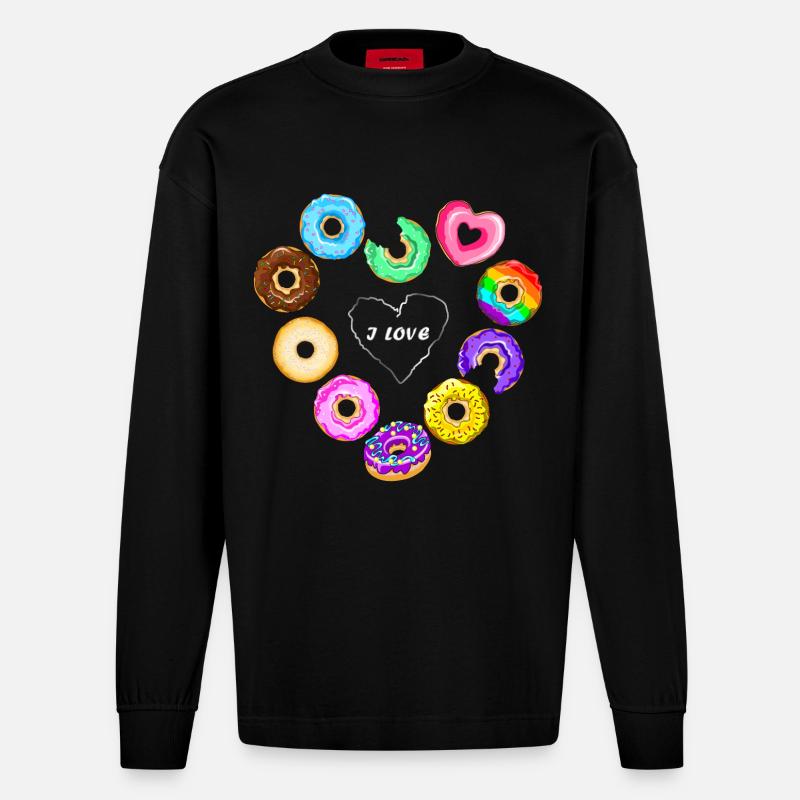 Ich liebe Donuts - Heavyweight Oversized Organic Langarmshirt Made in EU - SOLID BLACK