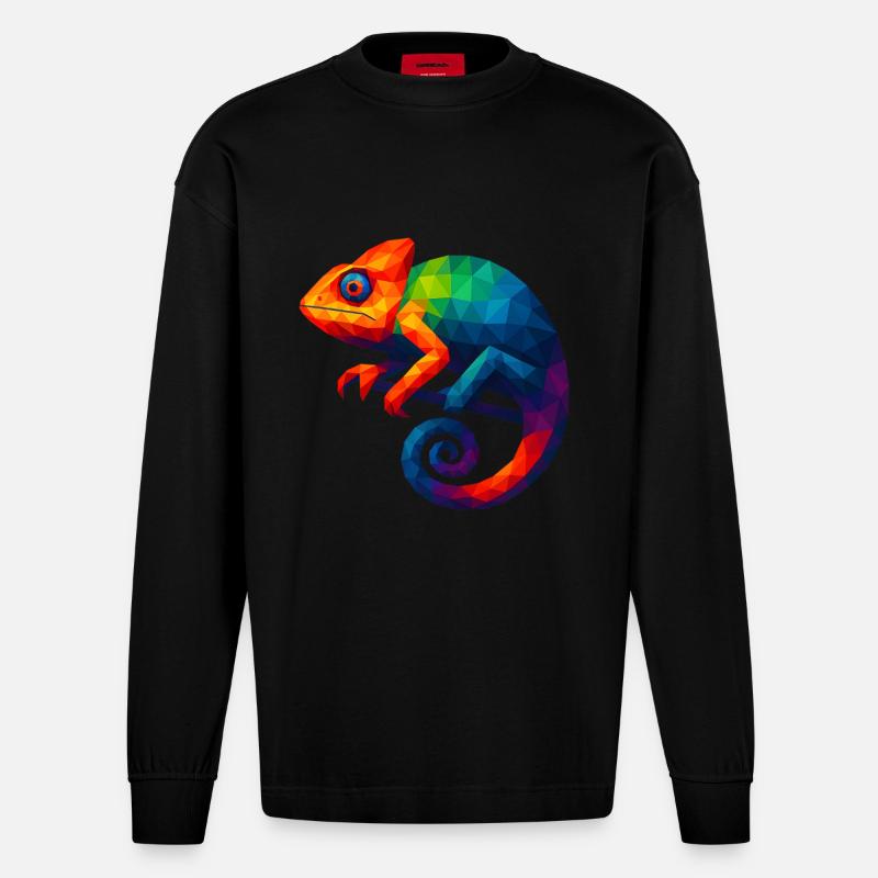 WPAP Stil Tiere - Chamäleon - Heavyweight Oversized Organic Langarmshirt Made in EU - SOLID BLACK